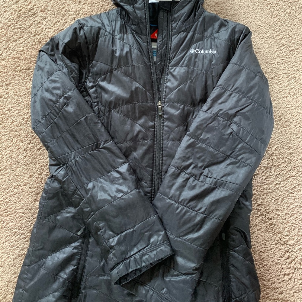 Long black Columbia Omni heat coat